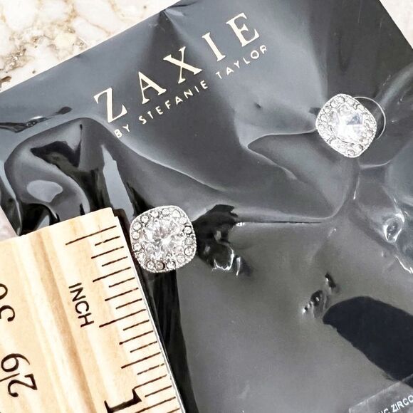 Zaxie by Stefanie Taylor Cushion Cut CZ Halo Studs - Picture 5 of 5